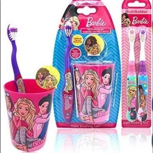 Barbie Toothbrush lot 3pc Set with Cup & Cover 2 pk Brush buddies Tooth Brush